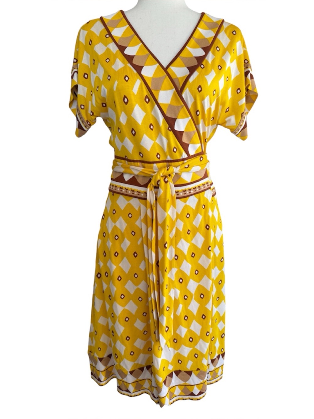 Diane Von Furstenberg Nalia Silk Yellow V-Neck Wrap Midi Dress Size 10